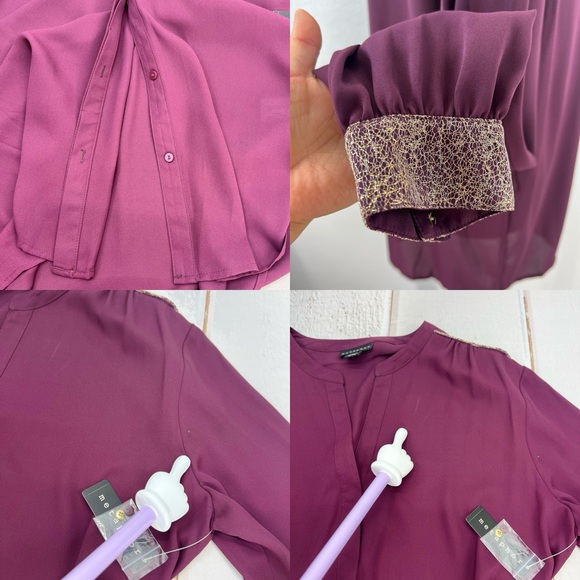 Metaphor Burgandy Dark  Red Semi Sheer Buttom Down Top SIZE XL - Picture 16 of 17